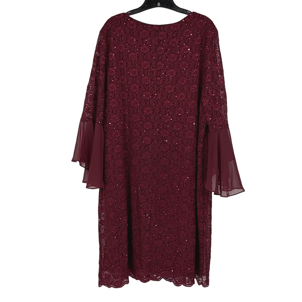 Connected Apparel 22W Burgundy Sequin Lace Bell Sleeve Cocktail Dress - Picture 2 of 5